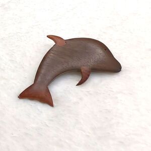 Vintage Artisan Made Wooden Dolphin Brooche